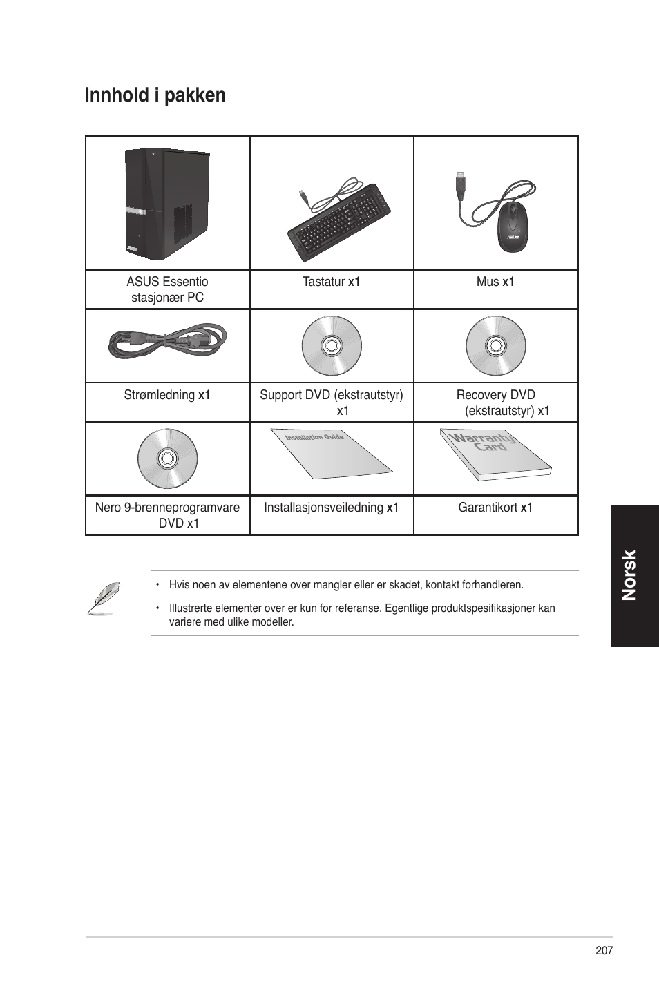 Innhold i pakken, Innhold i p�kken, No ��sk no ��sk no ��sk no ��sk | Asus CP6230 User Manual | Page 207 / 330