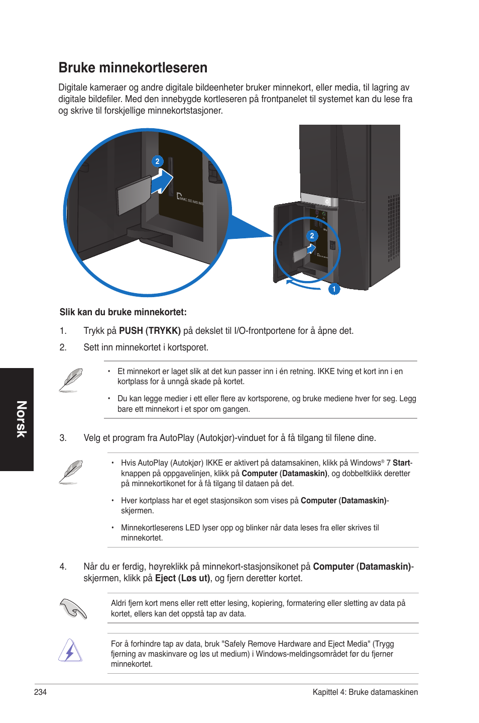 Bruke minnekortleseren, B��uke minneko��tlese��en, No ��sk no ��sk no ��sk no ��sk | Asus CP6230 User Manual | Page 234 / 330