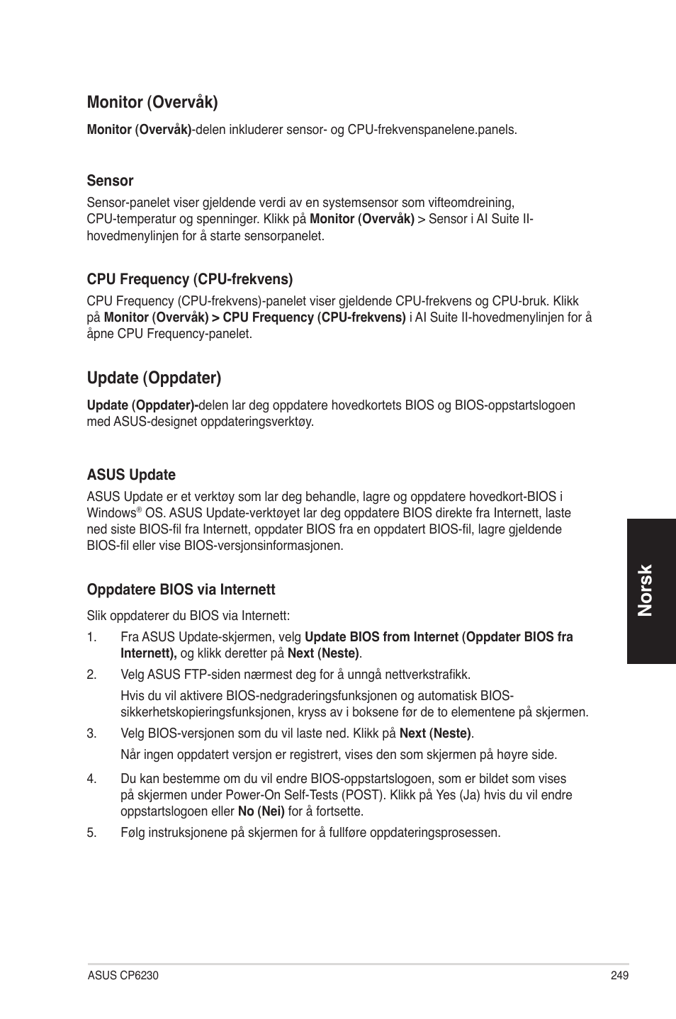 No ��sk no ��sk, Monito�� �ove��våk, Upd�te �oppd�te | Asus CP6230 User Manual | Page 249 / 330