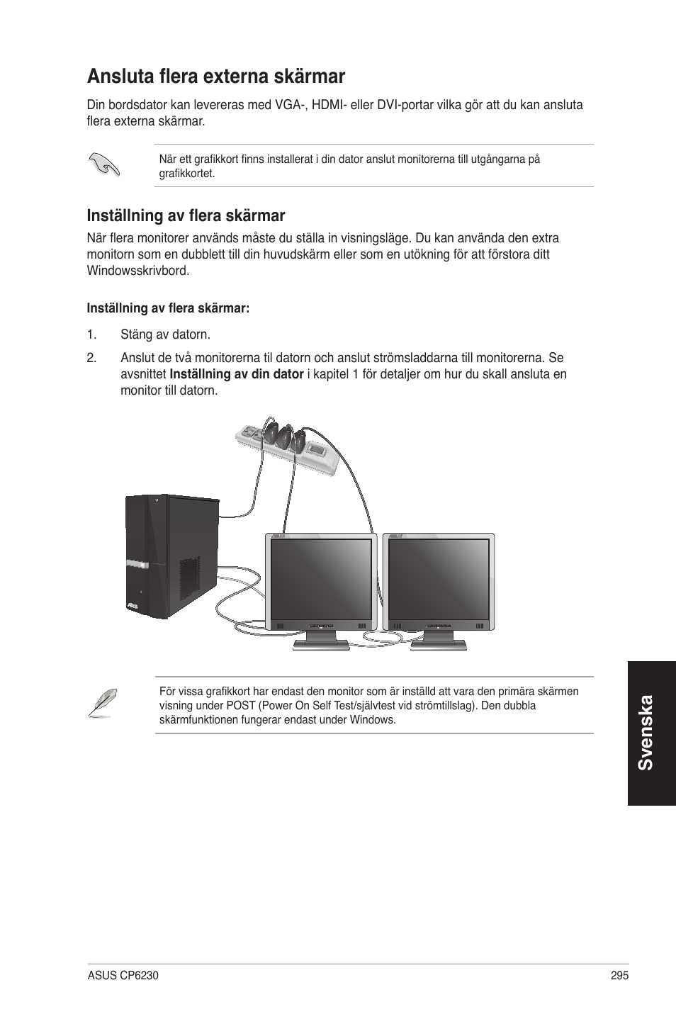 Ansluta flera externa skärmar, Fl��� ��x������ ���ä, Svenska | I����ä���i�� ��� �fl��� ���ä | Asus CP6230 User Manual | Page 295 / 330