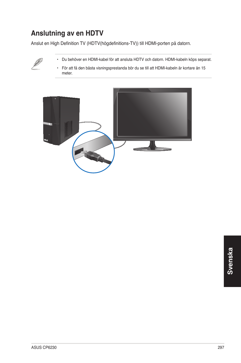 Anslutning av en hdtv, Svenska | Asus CP6230 User Manual | Page 297 / 330