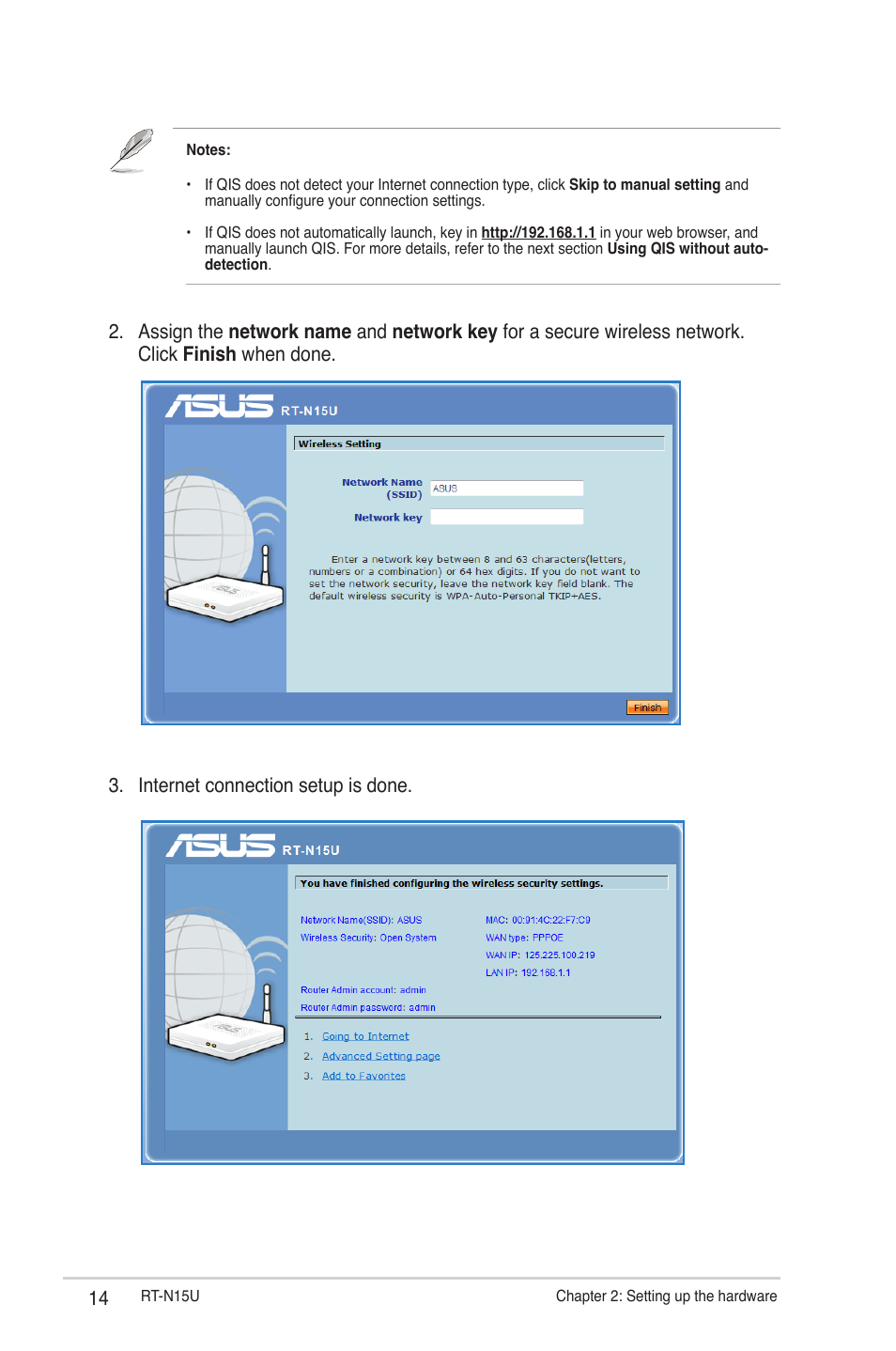 Internet connection setup is done | Asus RT-N15U User Manual | Page 14 / 60