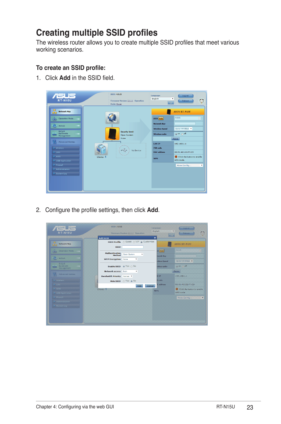 Creating multiple ssid profiles | Asus RT-N15U User Manual | Page 23 / 60