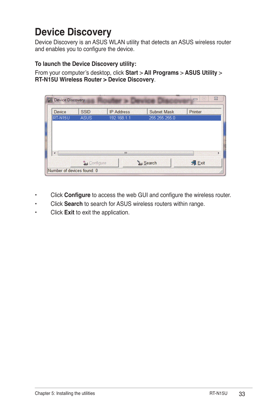 Device discovery | Asus RT-N15U User Manual | Page 33 / 60