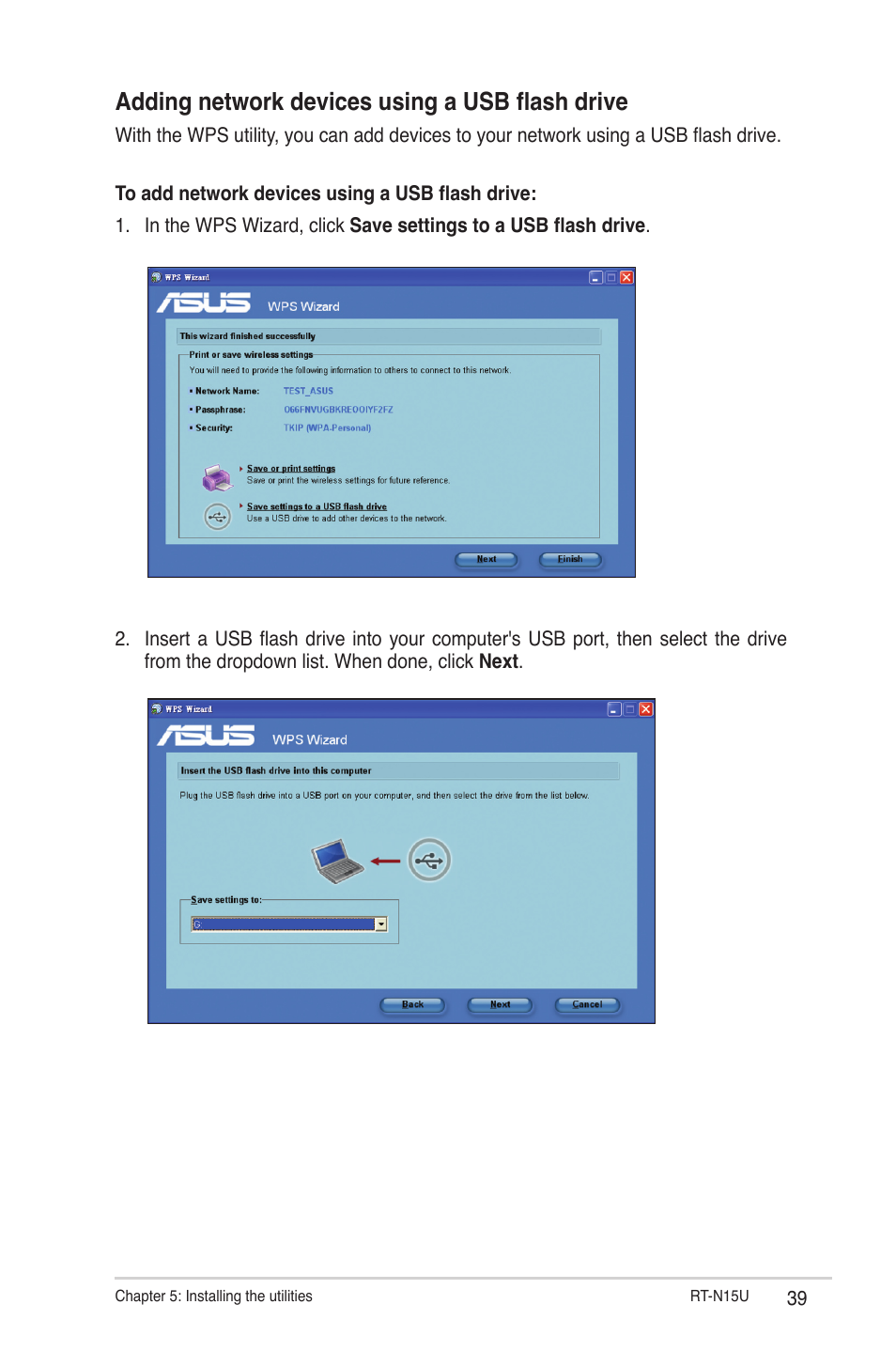 Adding network devices using a usb flash drive | Asus RT-N15U User Manual | Page 39 / 60