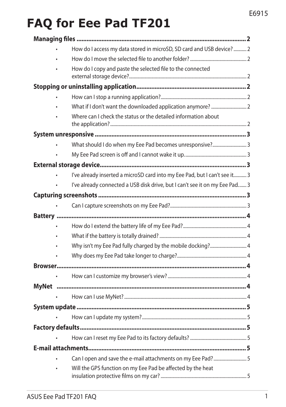 Asus Eee Pad Transformer Prime TF201 User Manual | 5 pages