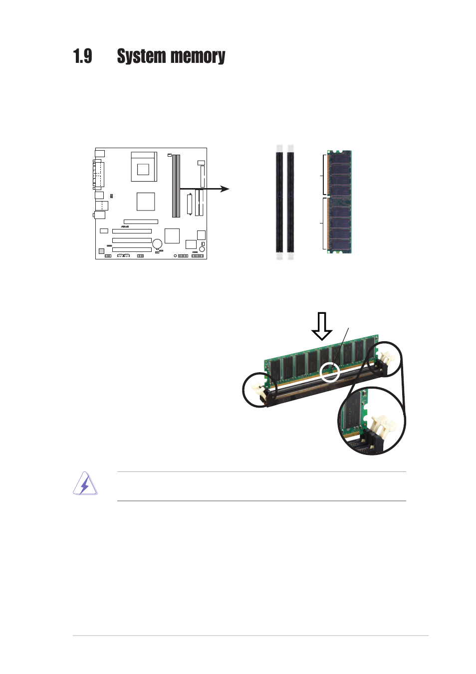 1 installing a dimm | Asus A7V8X-MX User Manual | Page 19 / 64