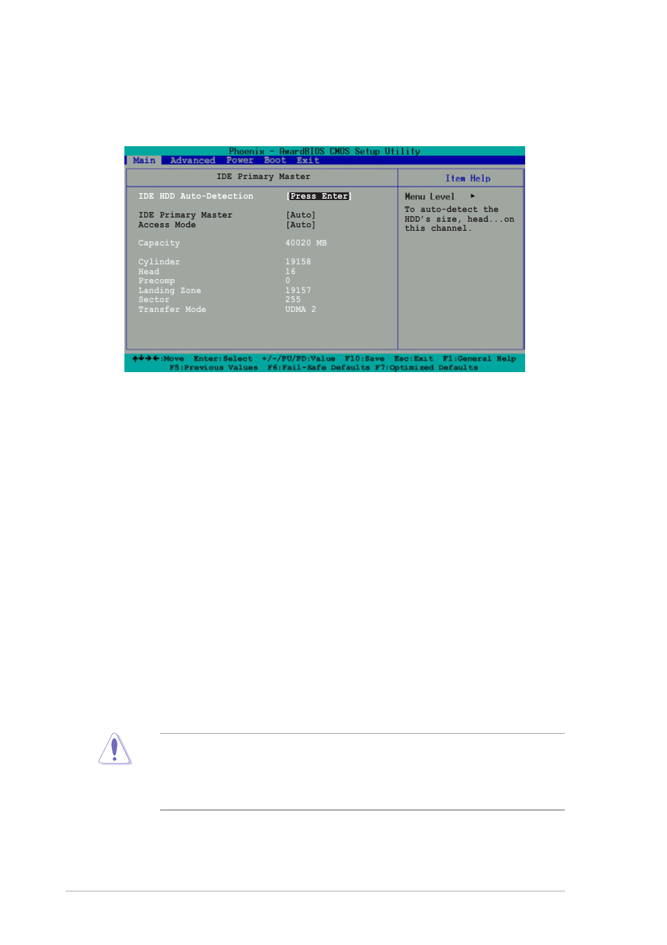 Ide hdd auto-detection [press enter, Access mode [auto, 10 chapter 2: bios information | Asus A7V8X-MX User Manual | Page 40 / 64