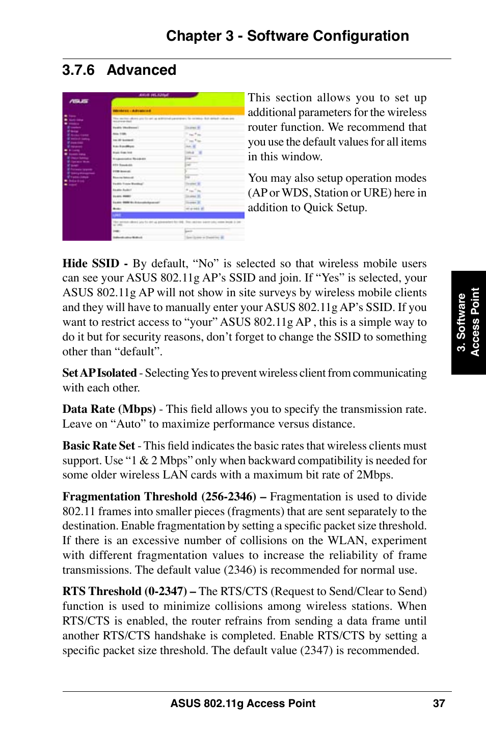 Chapter 3 - software configuration, 6 advanced | Asus WL-320gE User Manual | Page 37 / 74