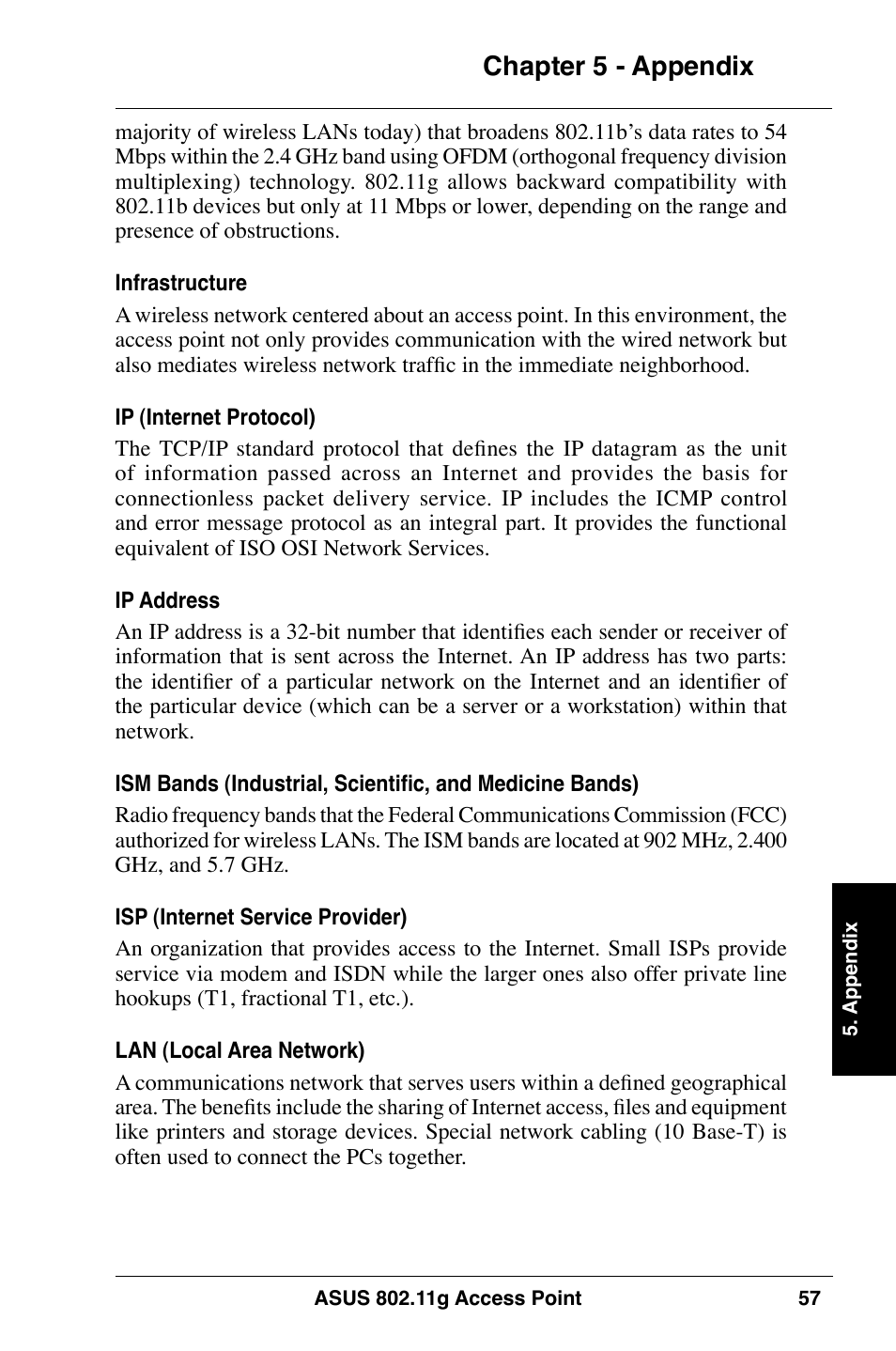 Chapter  - appendix | Asus WL-320gE User Manual | Page 57 / 74