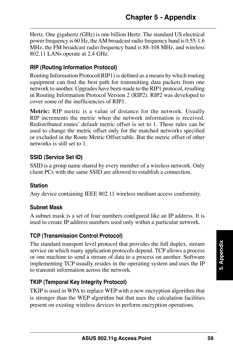 Chapter  - appendix | Asus WL-320gE User Manual | Page 59 / 74