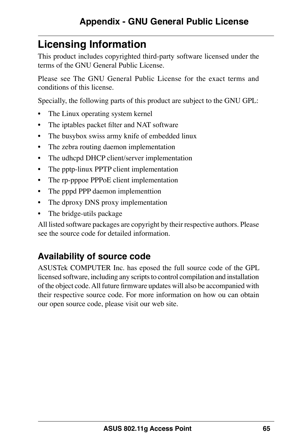 Licensing information | Asus WL-320gE User Manual | Page 65 / 74