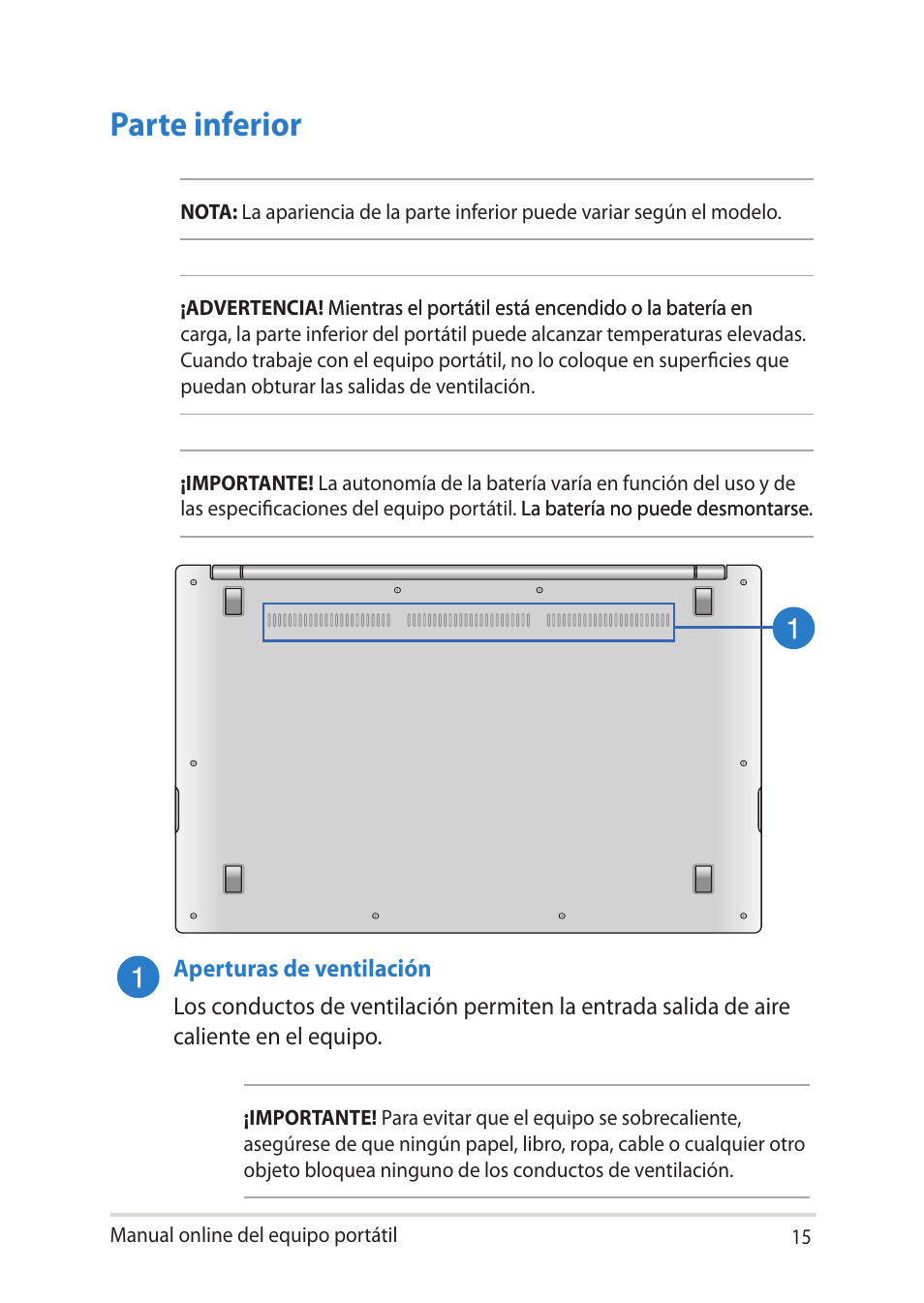 Parte inferior | Asus UX301LA User Manual | Page 15 / 114