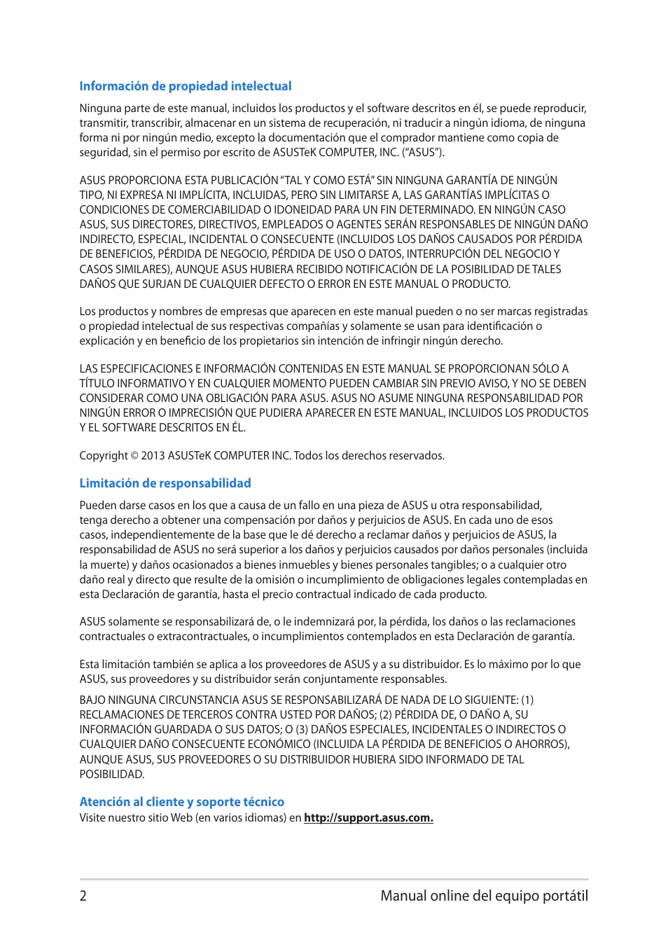Manual online del equipo portátil | Asus UX301LA User Manual | Page 2 / 114