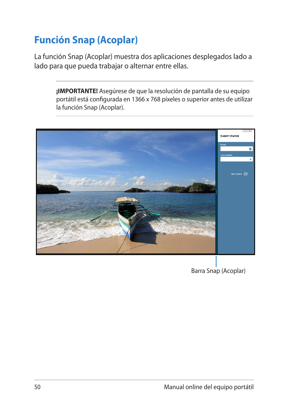 Función snap (acoplar) | Asus UX301LA User Manual | Page 50 / 114
