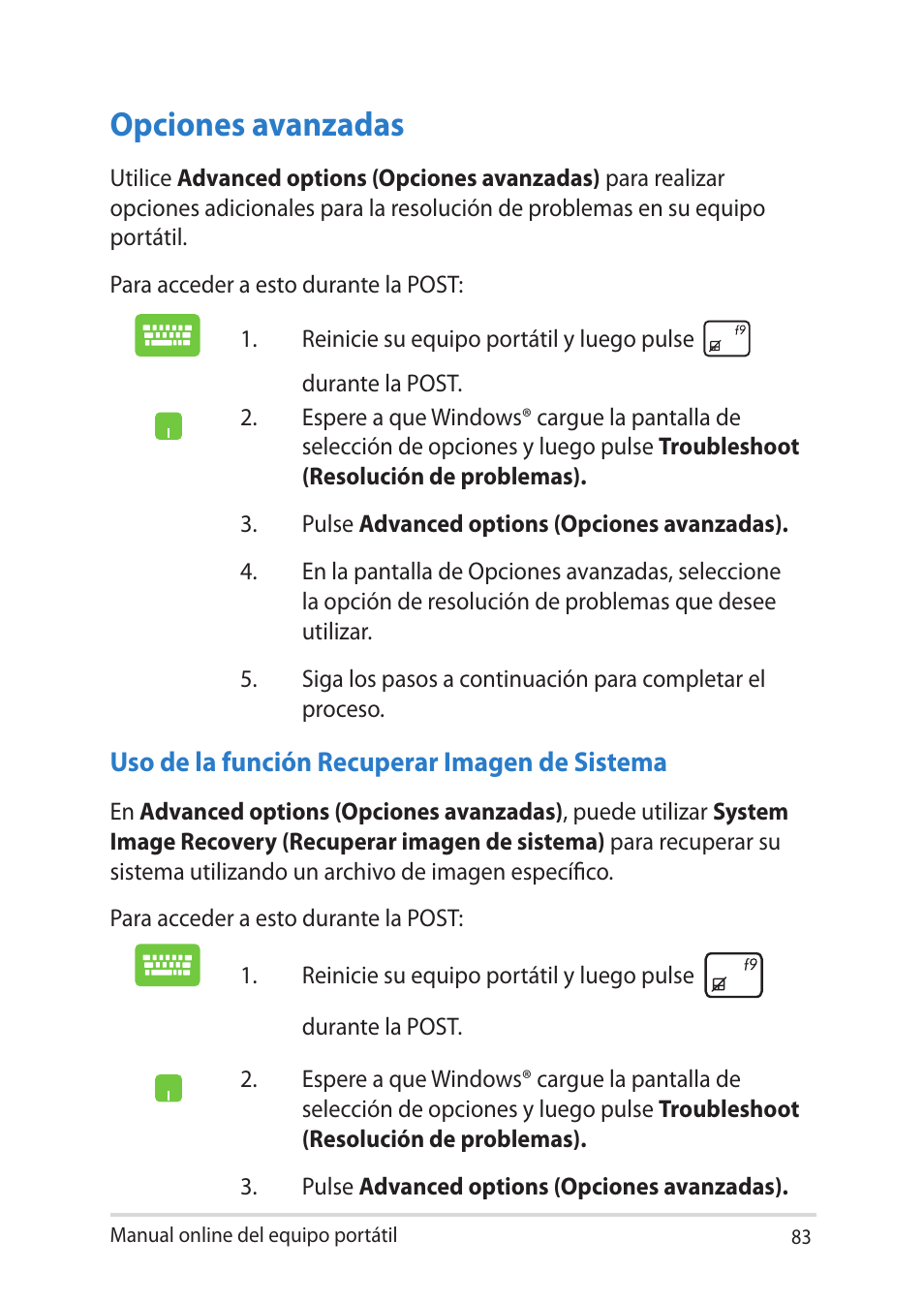 Opciones avanzadas | Asus UX301LA User Manual | Page 83 / 114