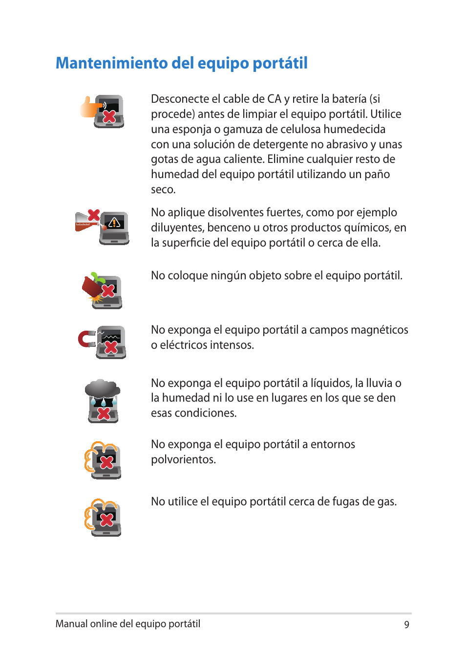 Mantenimiento del equipo portátil | Asus UX301LA User Manual | Page 9 / 114