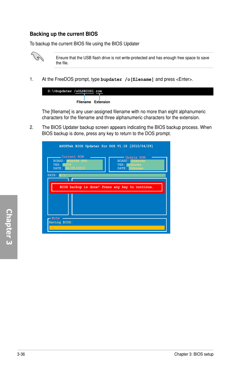 Chapter 3, Backing up the current bios | Asus M5A99X EVO User Manual | Page 100 / 138