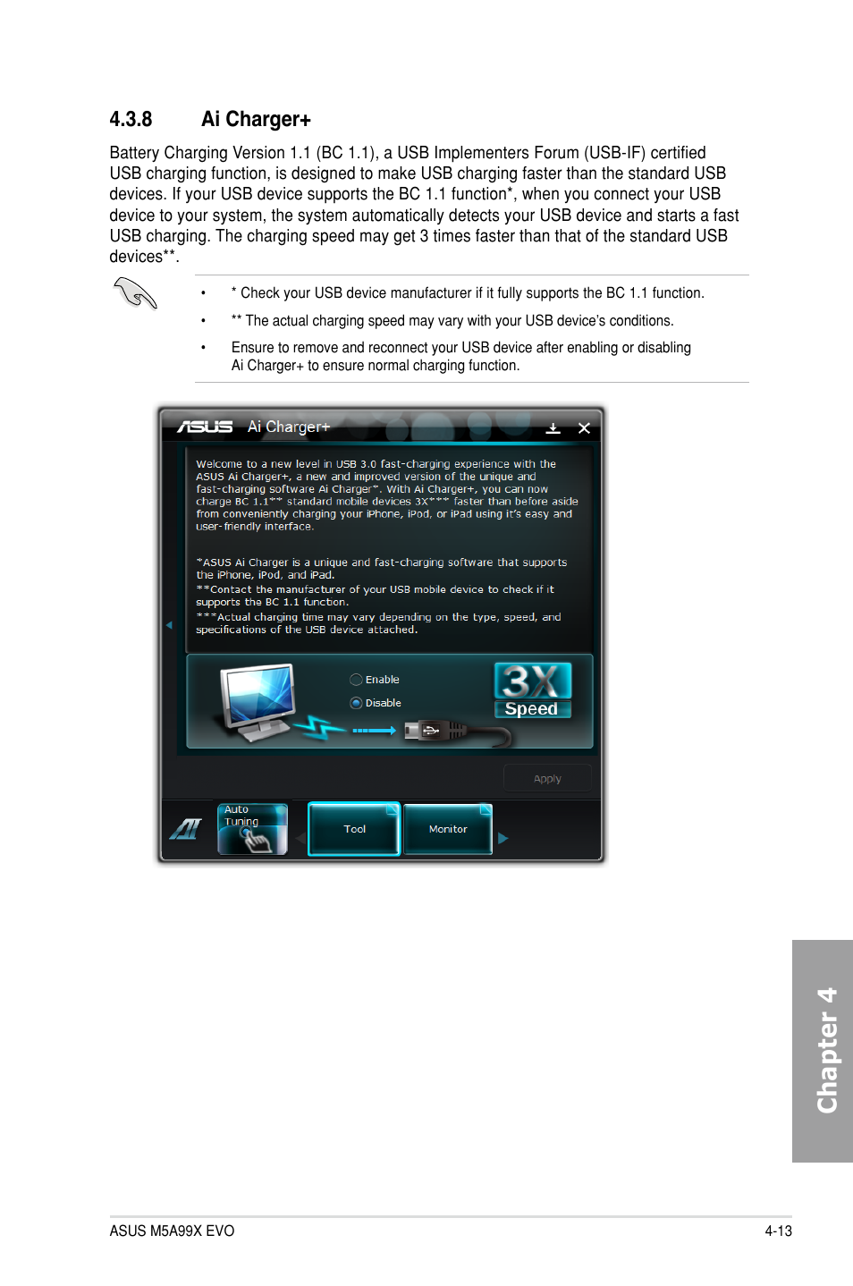 8 ai charger, Ai charger+ -13, Chapter 4 | Asus M5A99X EVO User Manual | Page 115 / 138