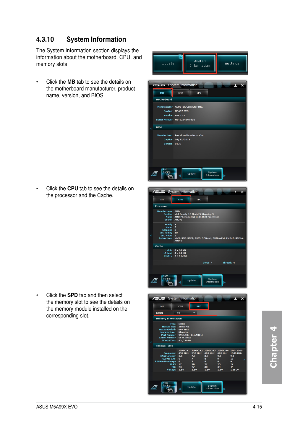 10 system information, System information -15, Chapter 4 | Asus M5A99X EVO User Manual | Page 117 / 138