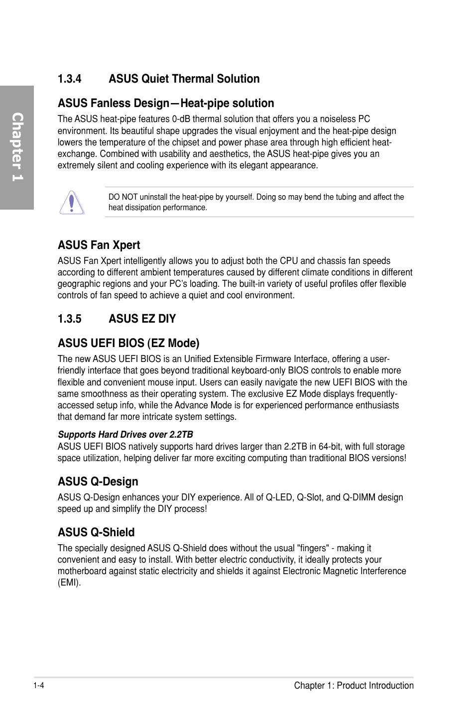 4 asus quiet thermal solution, 5 asus ez diy, Asus quiet thermal solution -4 | Asus ez diy -4, Chapter 1 | Asus M5A99X EVO User Manual | Page 16 / 138