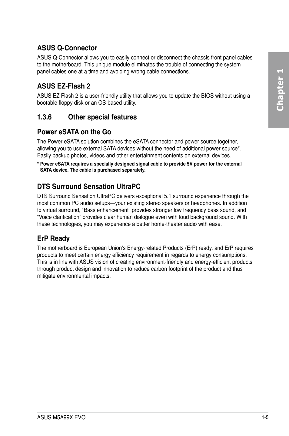 6 other special features, Other special features -5, Chapter 1 | Asus M5A99X EVO User Manual | Page 17 / 138