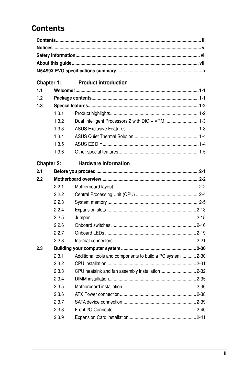 Asus M5A99X EVO User Manual | Page 3 / 138