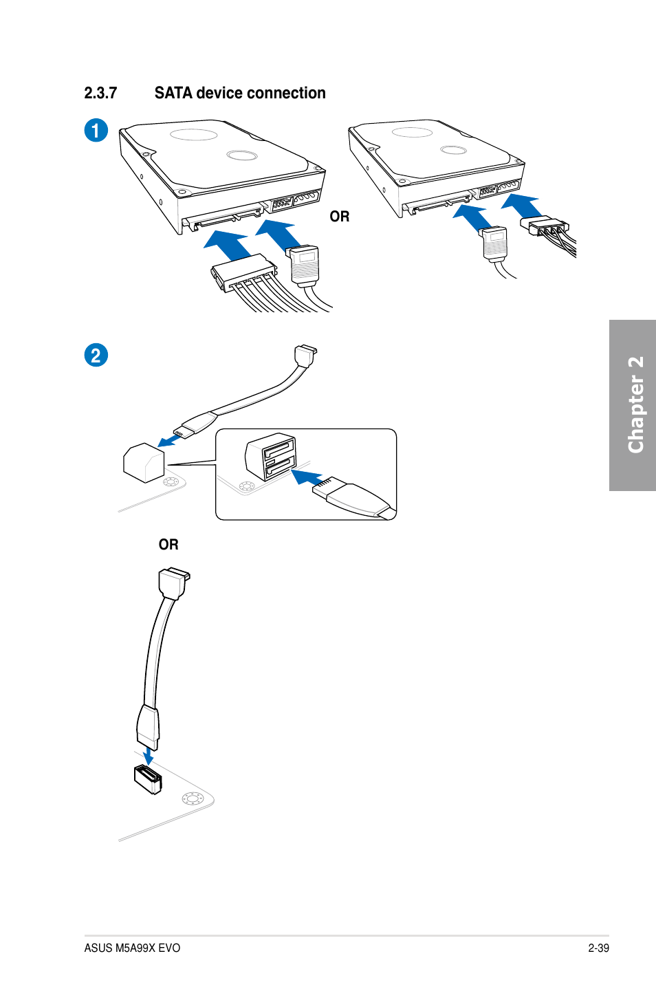 7 sata device connection, Sata device connection -39, Chapter 2 | Asus M5A99X EVO User Manual | Page 57 / 138