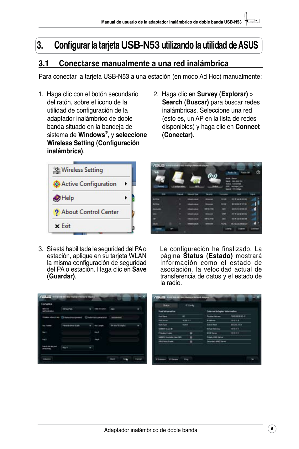 1 conectarse manualmente a una red inalámbrica | Asus USB-N53 User Manual | Page 12 / 34