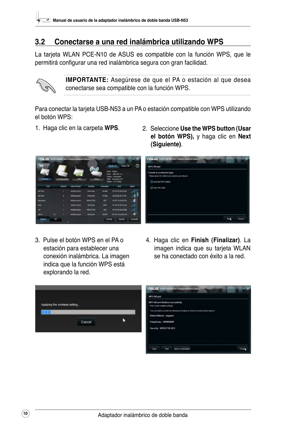 2 conectarse a una red inalámbrica utilizando wps | Asus USB-N53 User Manual | Page 13 / 34