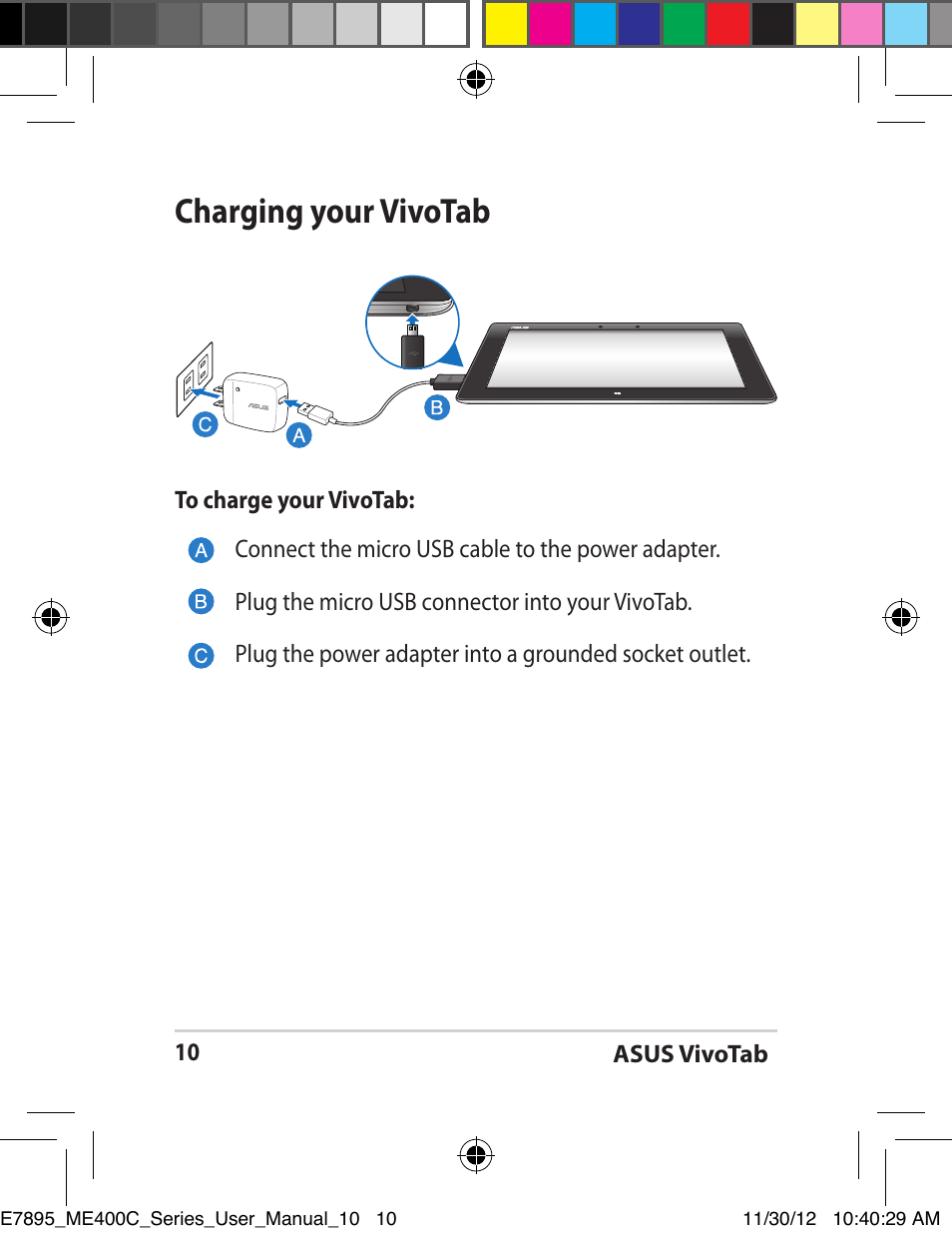 Charging your vivotab | Asus VivoTab Smart User Manual | Page 10 / 22