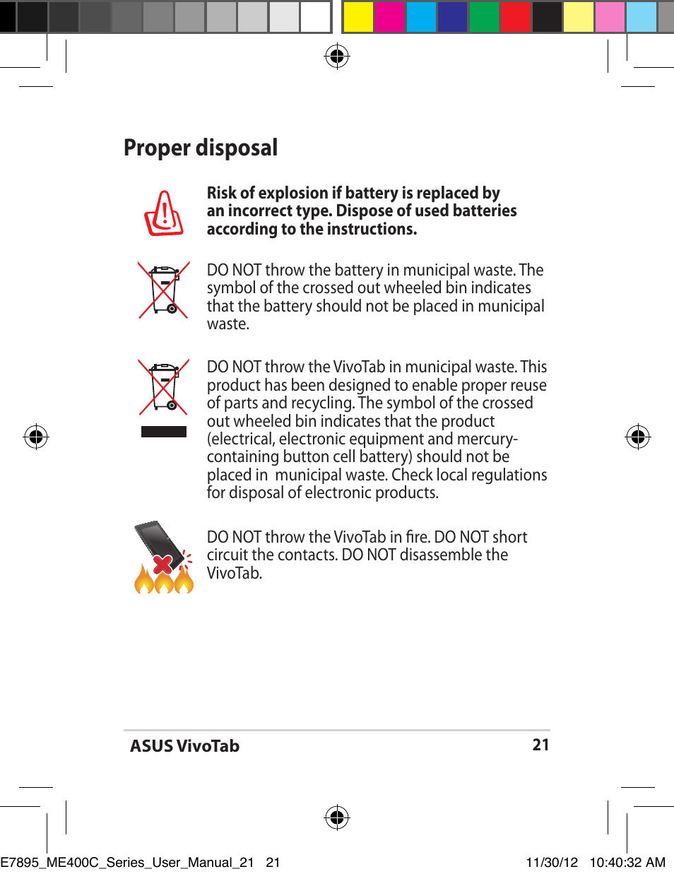 Proper disposal | Asus VivoTab Smart User Manual | Page 21 / 22