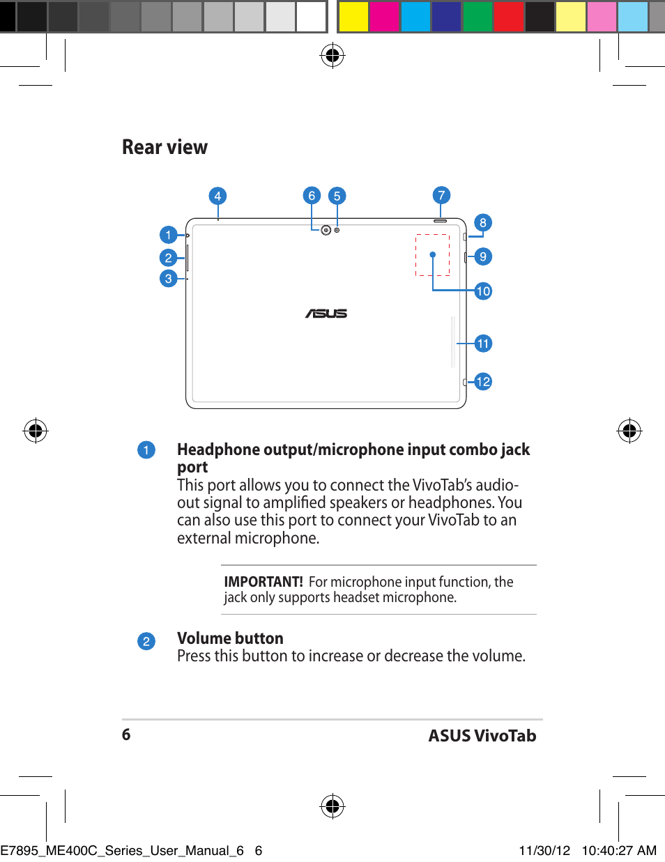 Rear view | Asus VivoTab Smart User Manual | Page 6 / 22