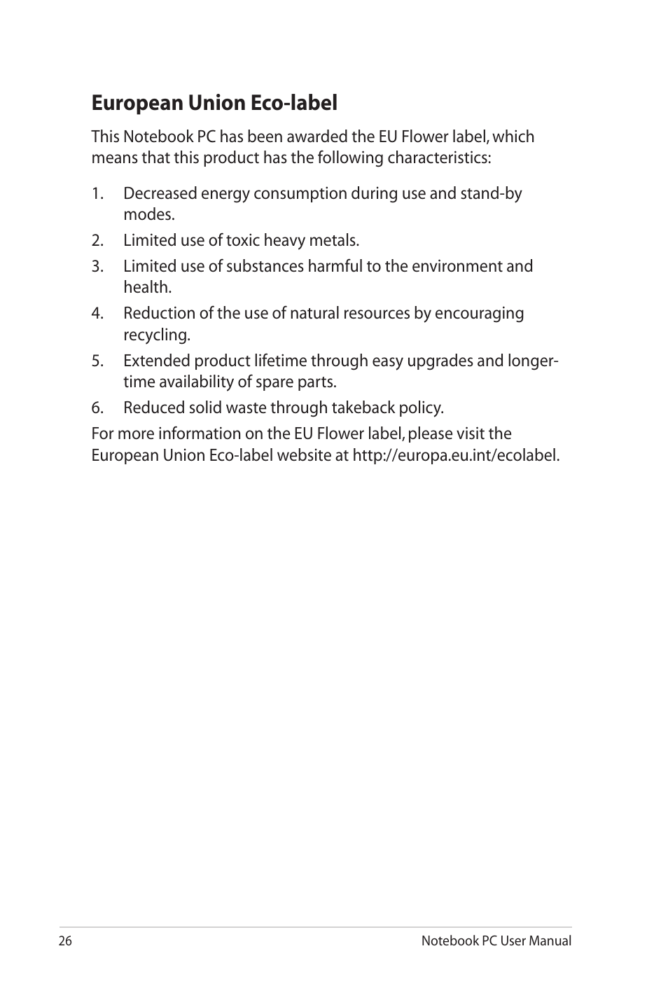 European union eco-label | Asus K42JB User Manual | Page 26 / 30