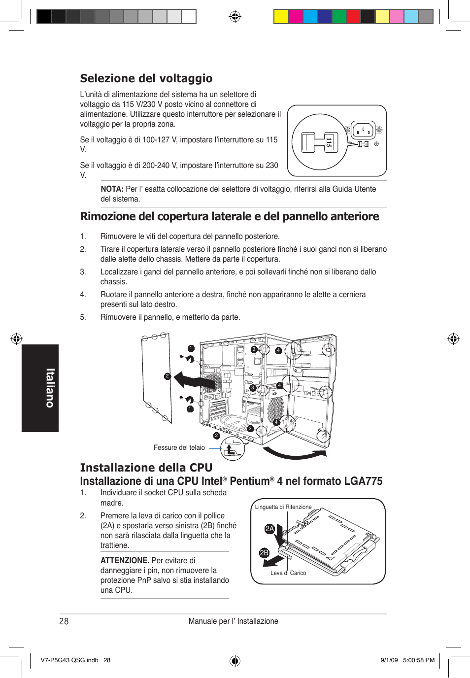 Selezione del voltaggio, Pentium, 4 nel formato lga775 | Asus V6-P5G31E User Manual | Page 28 / 80