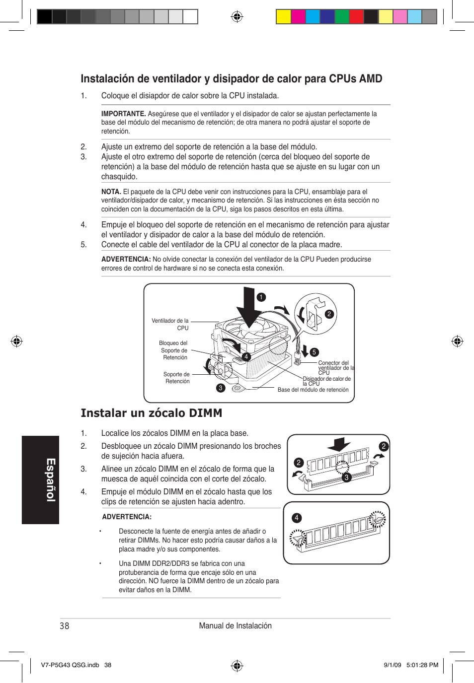 Instalar un zócalo dimm | Asus V6-P5G31E User Manual | Page 38 / 80