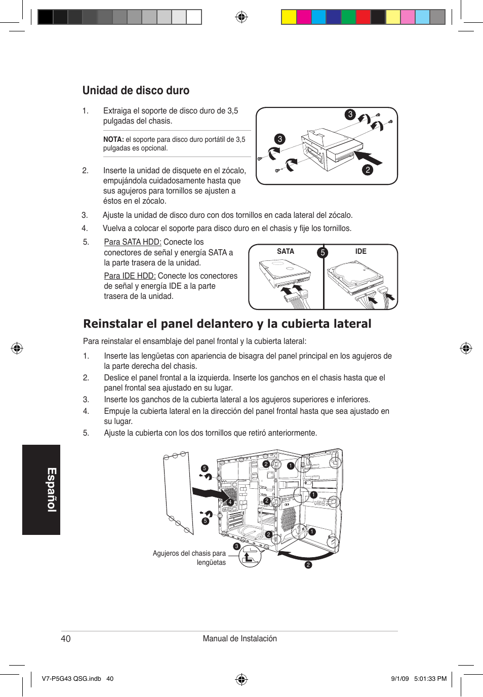 Español unidad de disco duro | Asus V6-P5G31E User Manual | Page 40 / 80