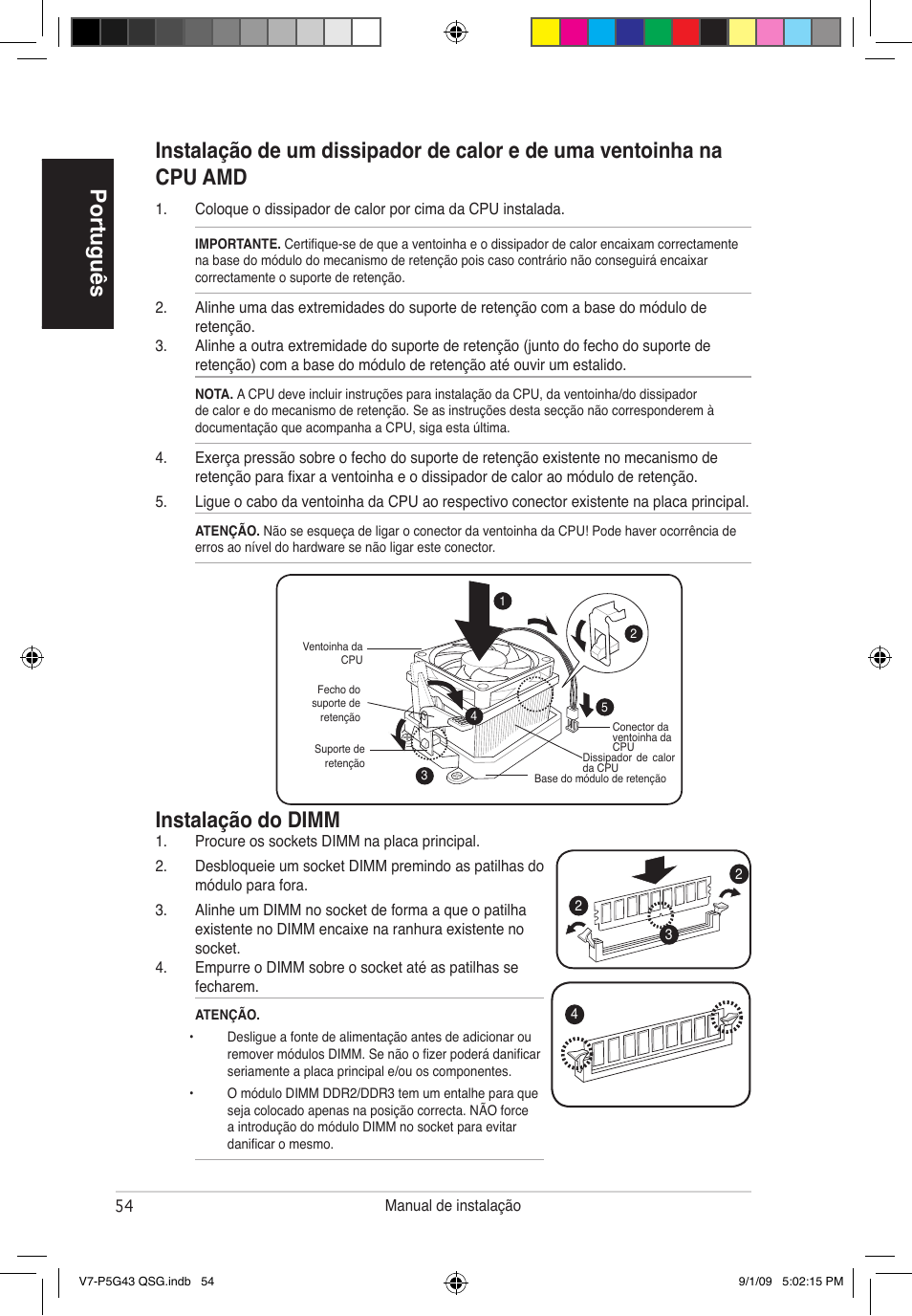 Instalação do dimm | Asus V6-P5G31E User Manual | Page 54 / 80