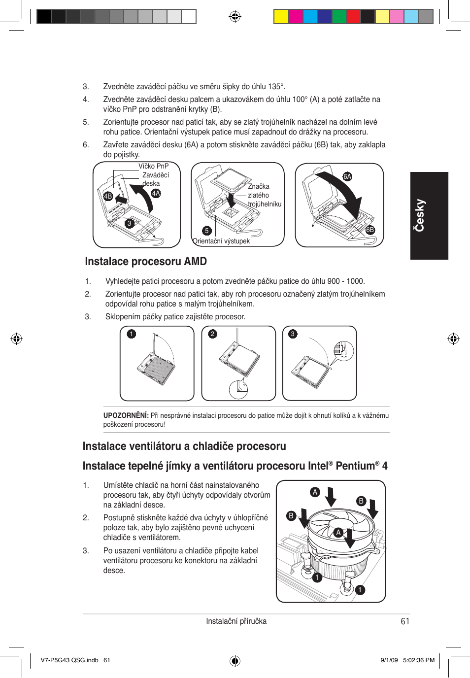 Česky, Instalace procesoru amd, Pentium | Asus V6-P5G31E User Manual | Page 61 / 80