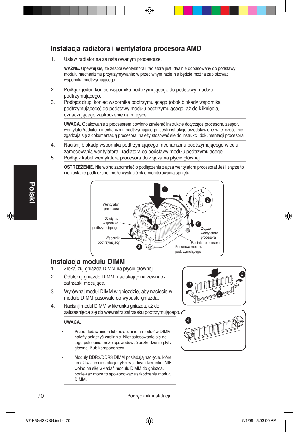 Instalacja modułu dimm | Asus V6-P5G31E User Manual | Page 70 / 80