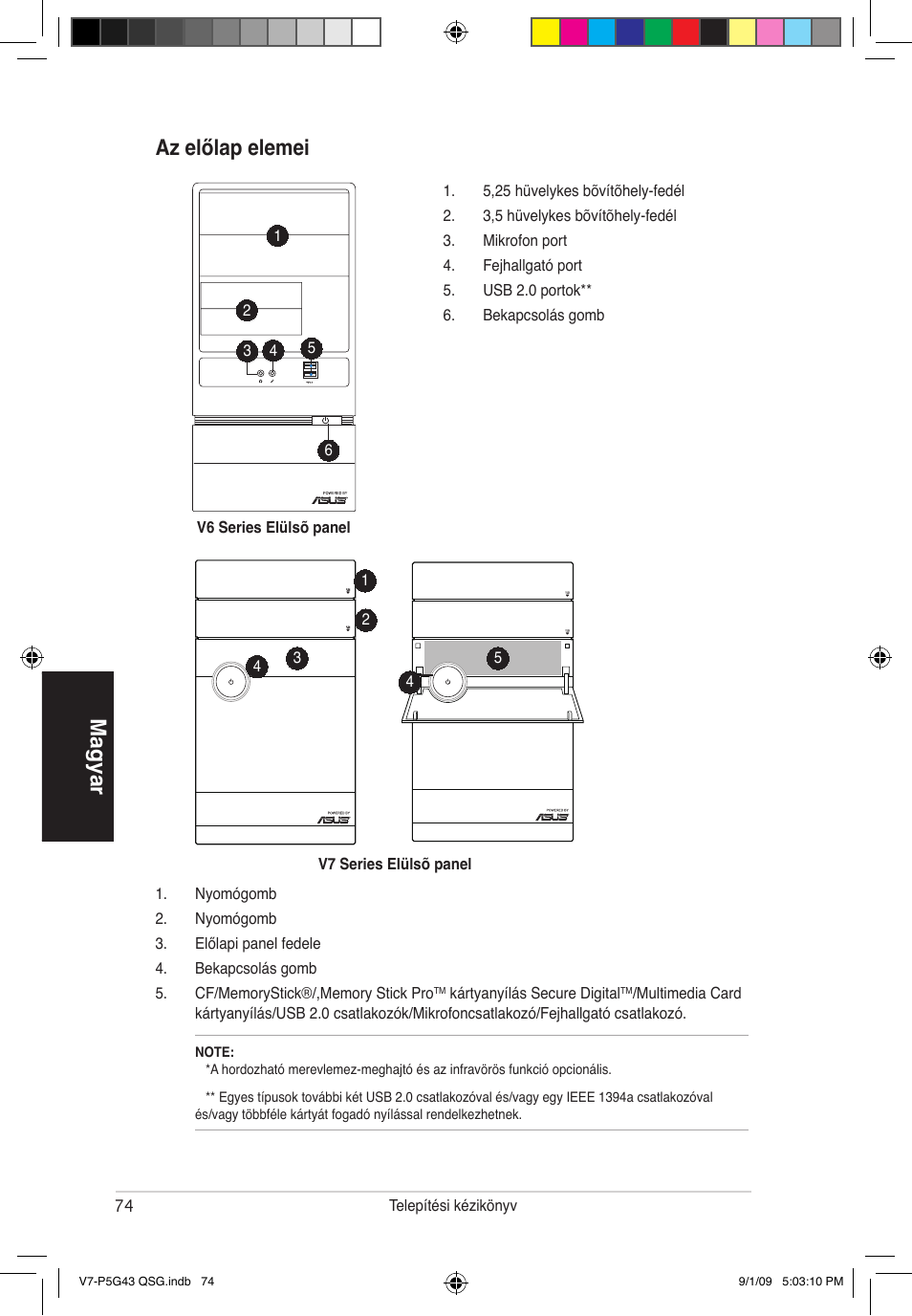 Magyar az előlap elemei | Asus V6-P5G31E User Manual | Page 74 / 80