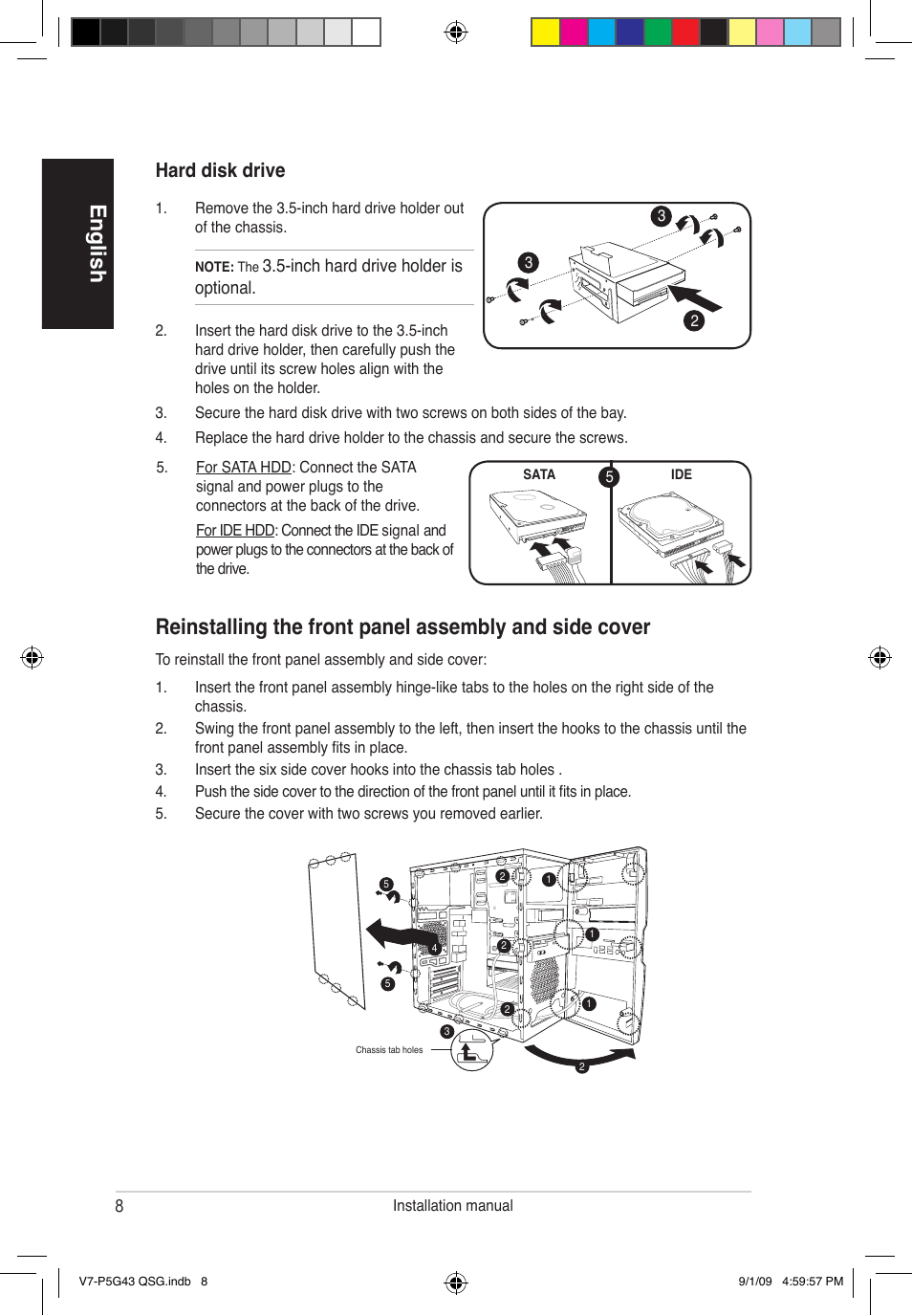 English, Hard disk drive | Asus V6-P5G31E User Manual | Page 8 / 80