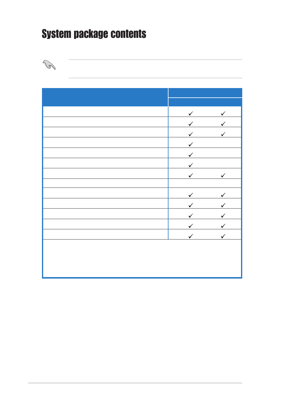 System package contents, Item description | Asus T2-P User Manual | Page 10 / 130