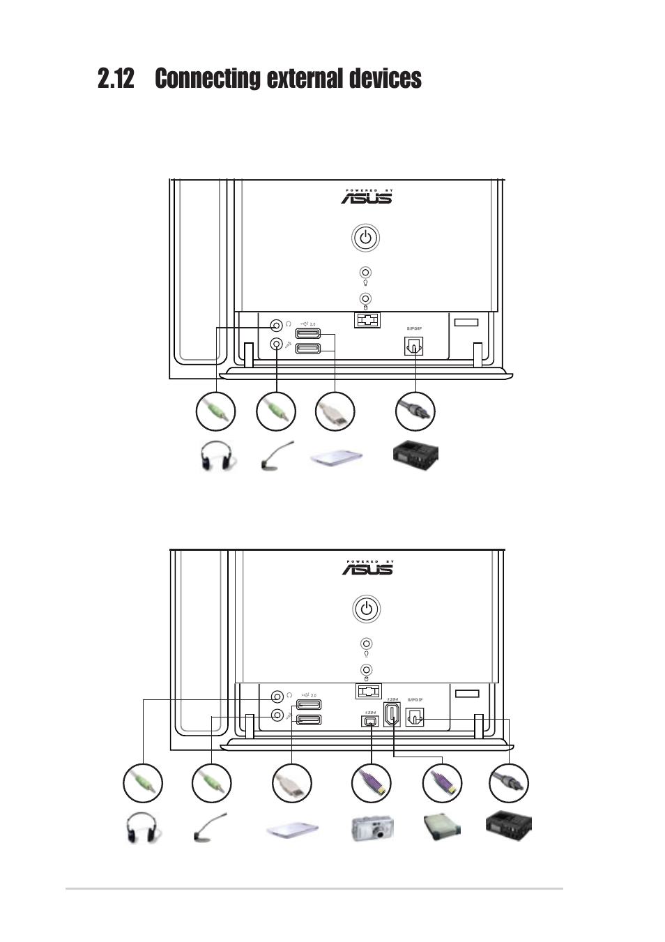 12 connecting external devices | Asus T2-P User Manual | Page 42 / 130