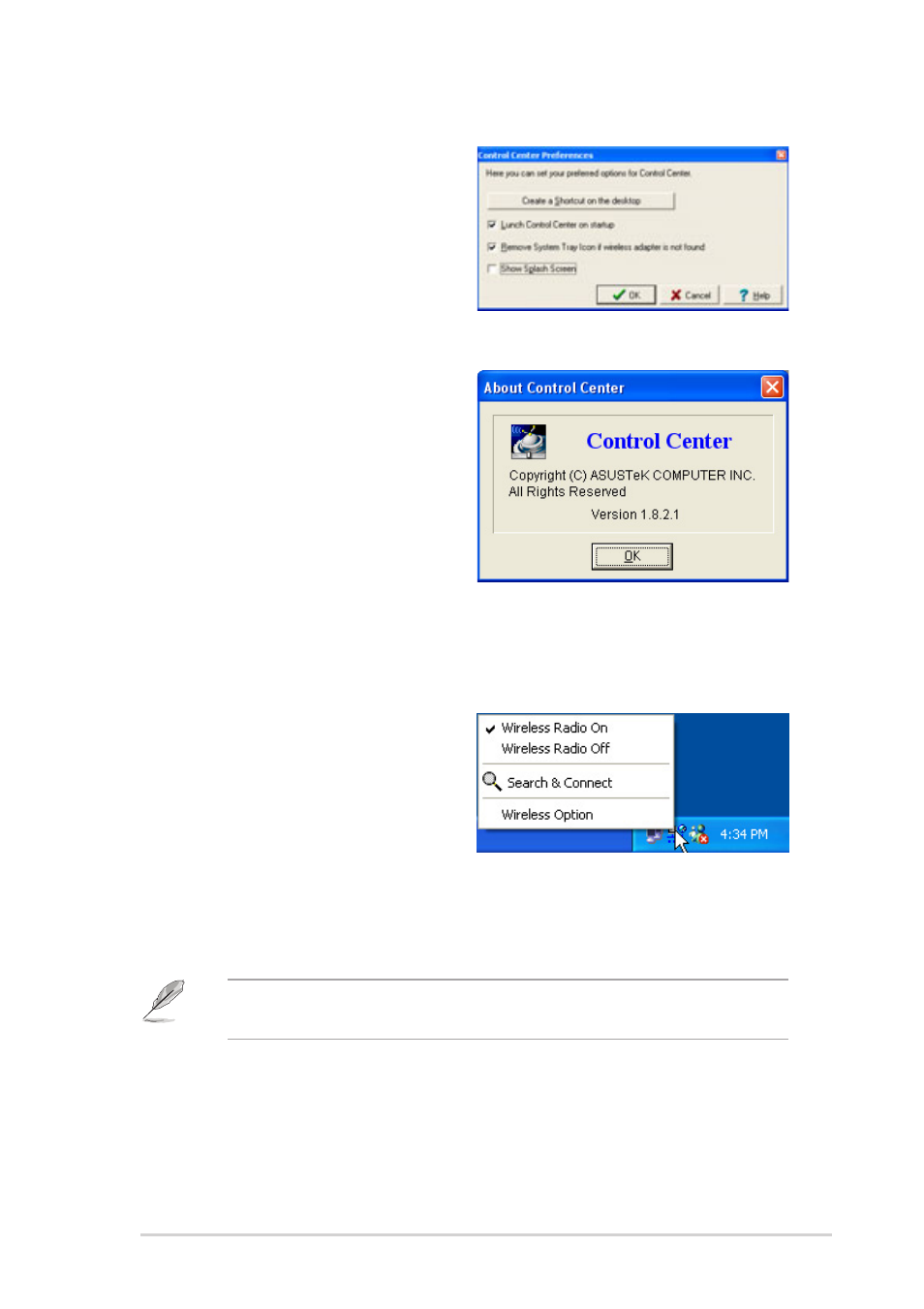 Preferences, Control center left-click menu, About control center | Asus T2-P User Manual | Page 73 / 130