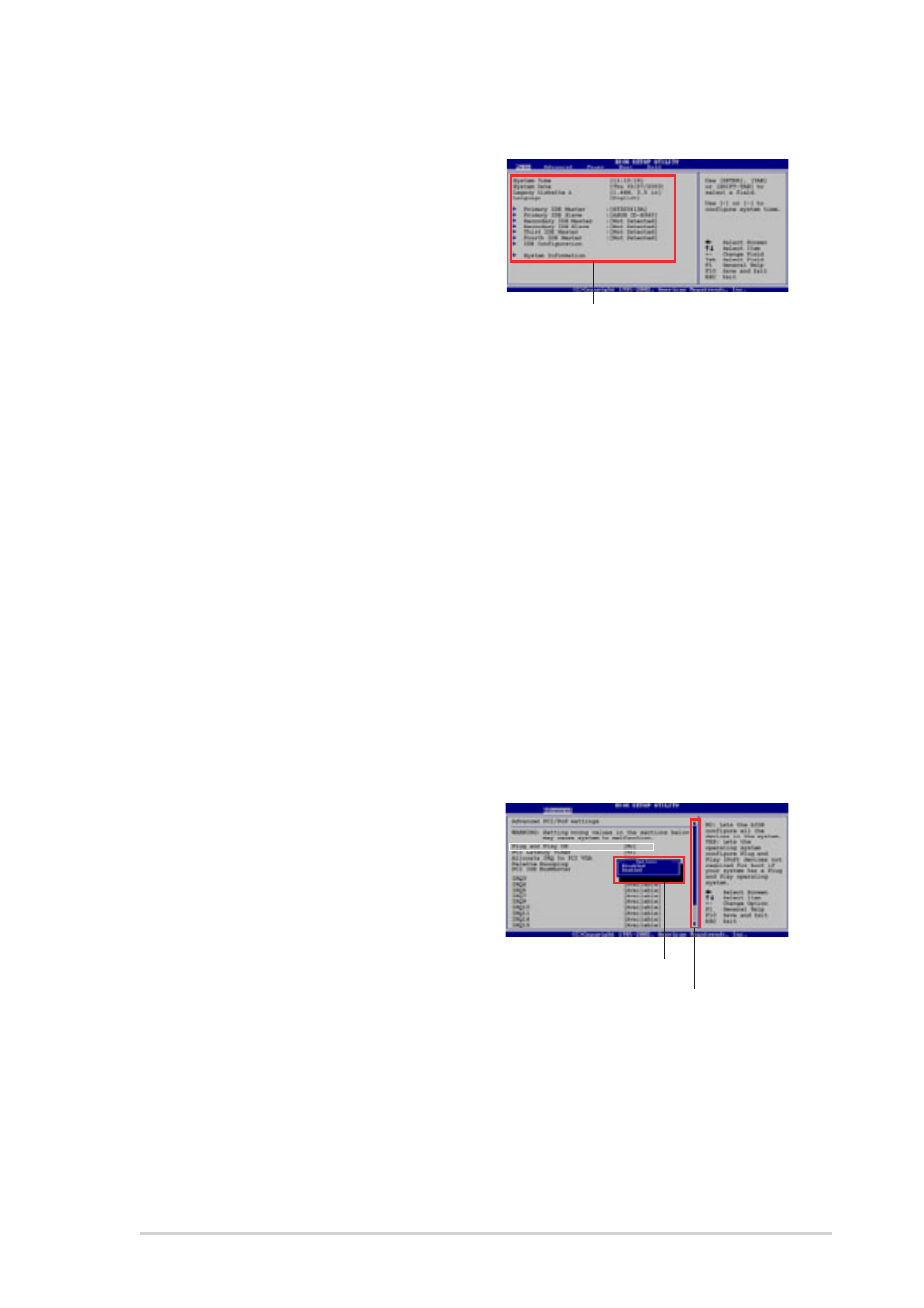 4 menu items, 5 sub-menu items, 6 configuration fields | 7 pop-up window, 8 scroll bar, 9 general help | Asus T2-P User Manual | Page 99 / 130