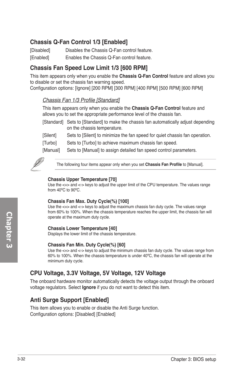 Chapter 3, Chassis q-fan control 1/3 [enabled, Anti surge support [enabled | Asus P8Z77-M PRO User Manual | Page 100 / 170