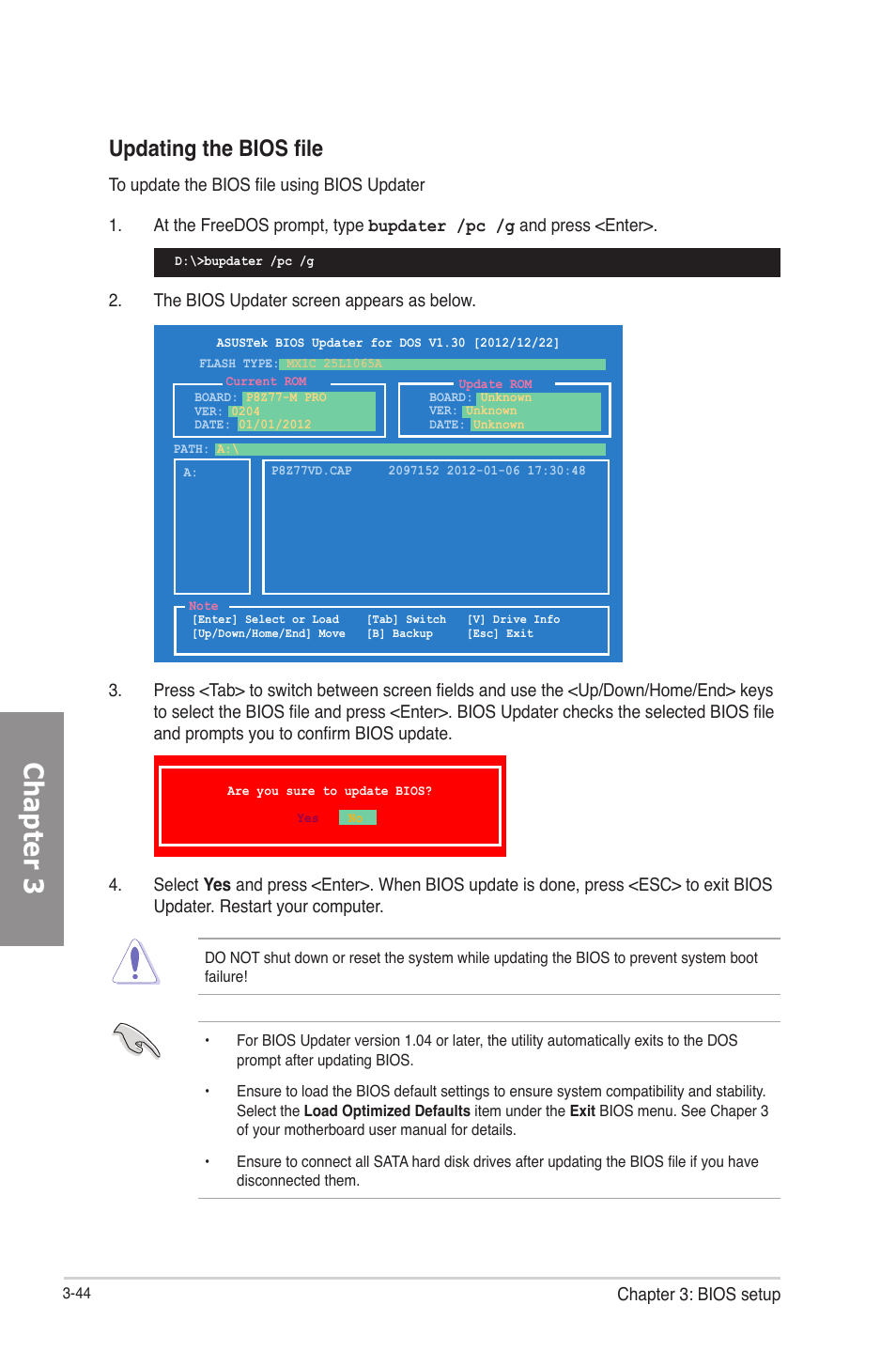 Chapter 3, Updating the bios file | Asus P8Z77-M PRO User Manual | Page 112 / 170