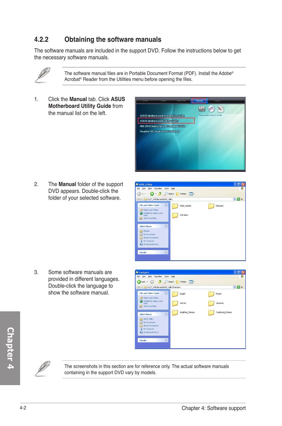 2 obtaining the software manuals, Obtaining the software manuals -2, Chapter 4 | Asus P8Z77-M PRO User Manual | Page 114 / 170