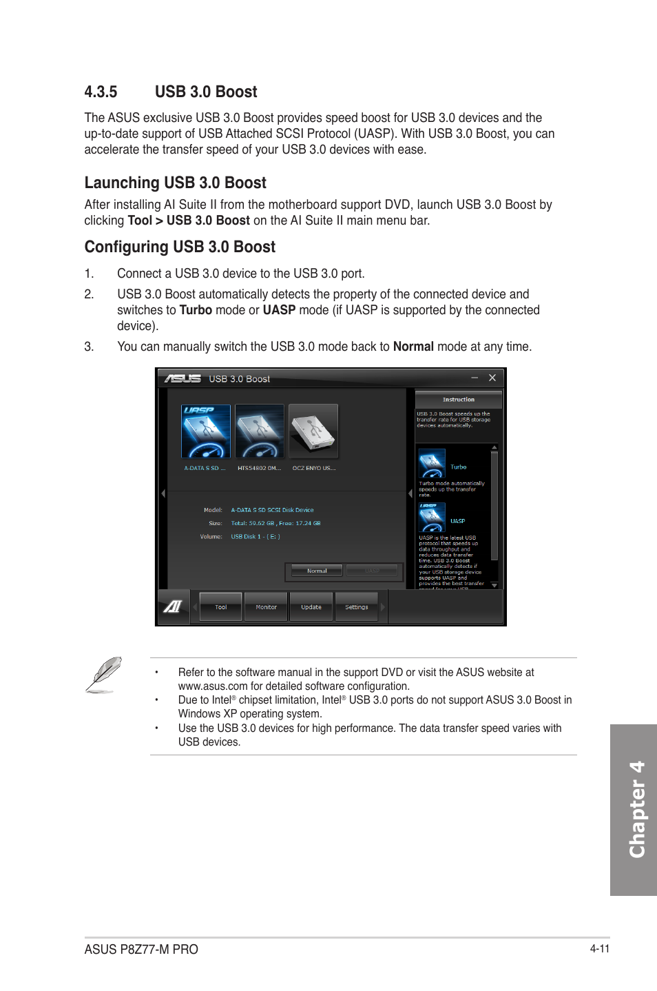 5 usb 3.0 boost, Usb 3.0 boost -11, Chapter 4 | Launching usb 3.0 boost, Configuring usb 3.0 boost | Asus P8Z77-M PRO User Manual | Page 123 / 170